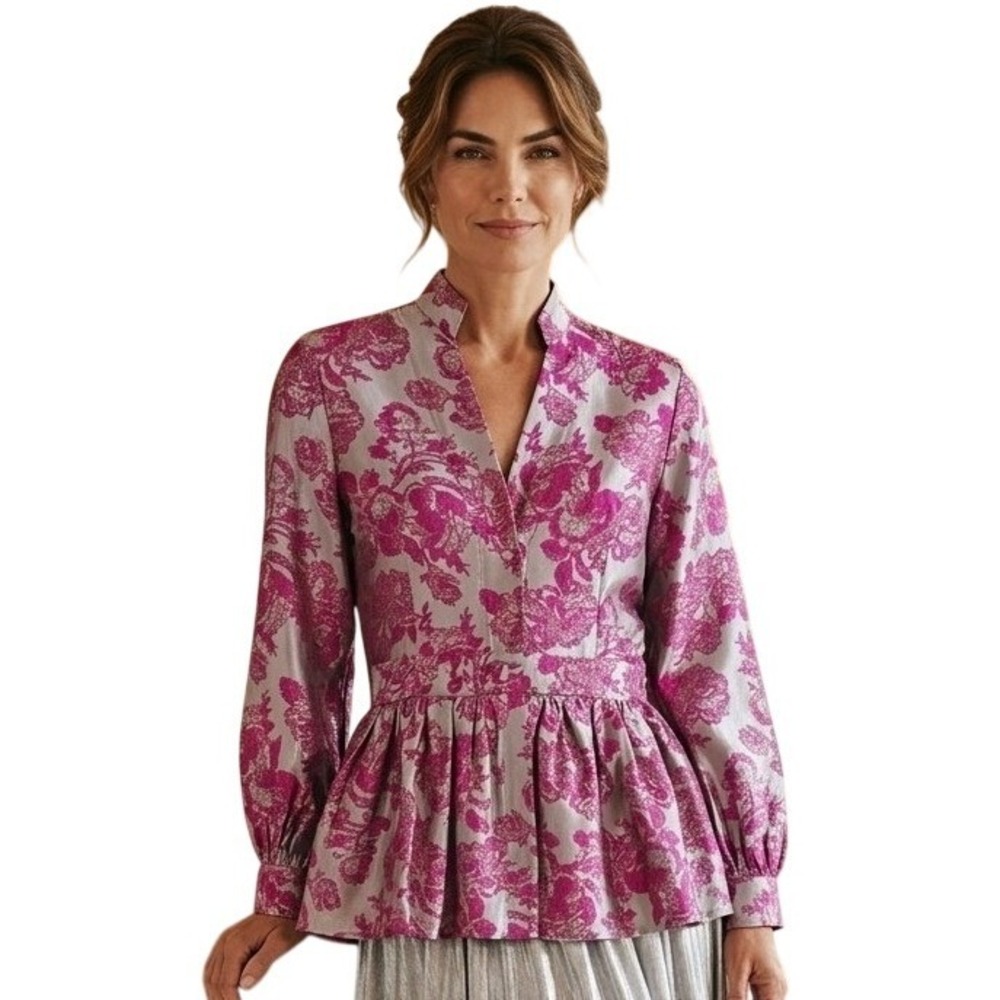 Noble 31 Elegant 100% Silk Sophisticated  Womens Size Medium Peplum Romantic Top